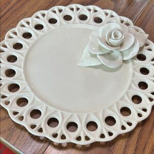 Vintage Mud Pie Cream Ceramic Decorative 9.5” Plate with a beautiful Rose Accent